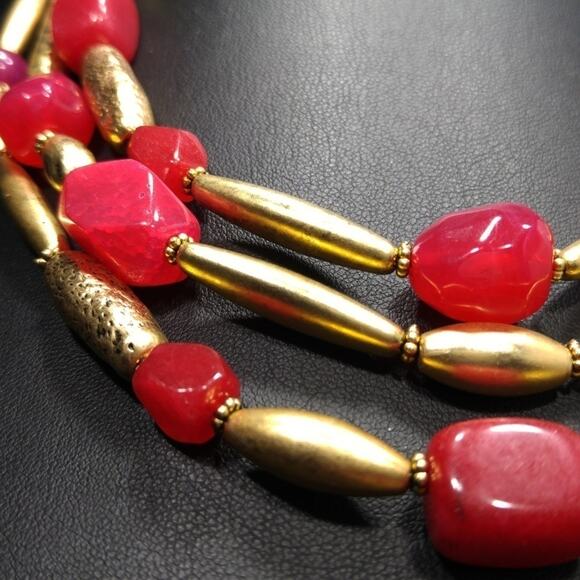Chico's Red Gemstone 3 Strand Beaded Necklace, 20 Inches, Tested Spinel - Picture 4 of 8